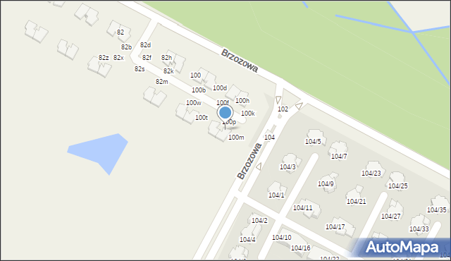 Walendów, Brzozowa, 100n, mapa Walendów