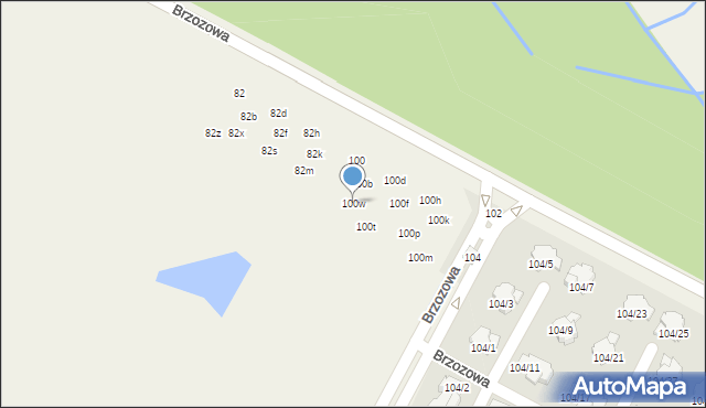 Walendów, Brzozowa, 100w, mapa Walendów