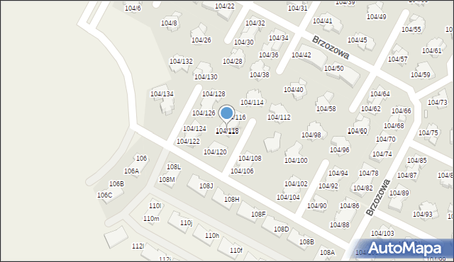 Walendów, Brzozowa, 104/118, mapa Walendów