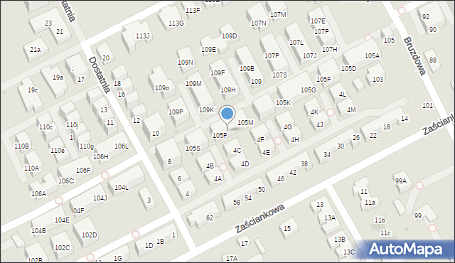 Warszawa, Bruzdowa, 105o, mapa Warszawy