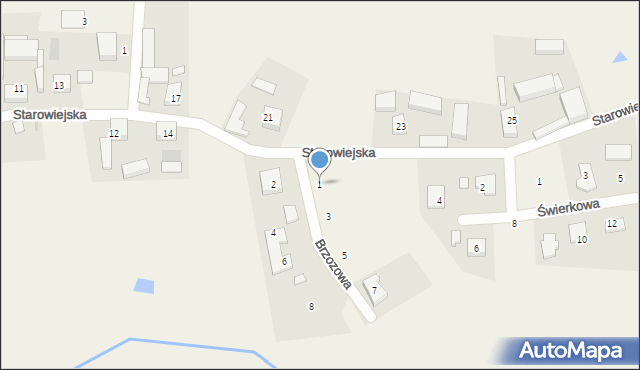 Warzno, Brzozowa, 1, mapa Warzno