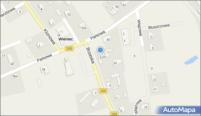 Wieniec, Brzeska, 3, mapa Wieniec