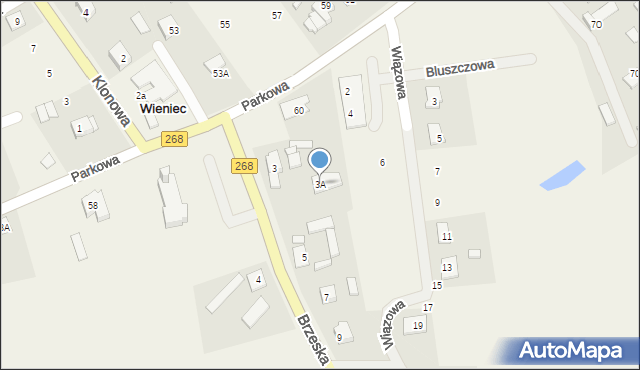 Wieniec, Brzeska, 3A, mapa Wieniec