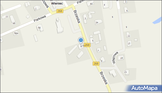 Wieniec, Brzeska, 4, mapa Wieniec