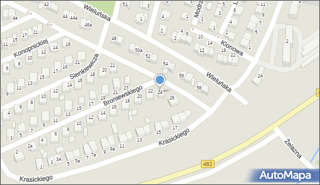 Wieruszów, Broniewskiego Władysława, 24, mapa Wieruszów