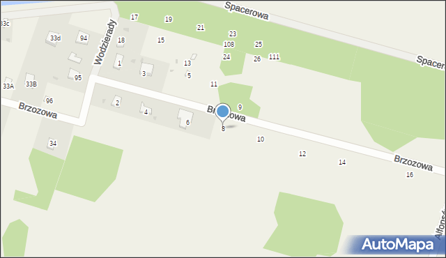 Wodzierady, Brzozowa, 8, mapa Wodzierady