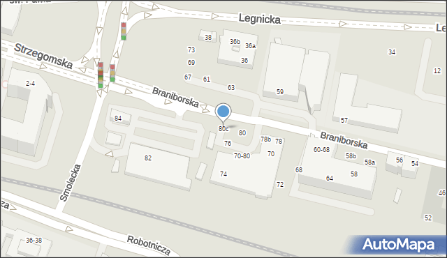 Wrocław, Braniborska, 80c, mapa Wrocławia