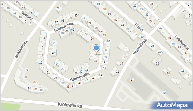 Wrocław, Braniewska, 42, mapa Wrocławia