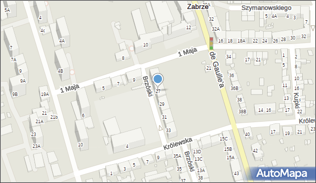Zabrze, Brzóski Stanisława, ks., 27, mapa Zabrza