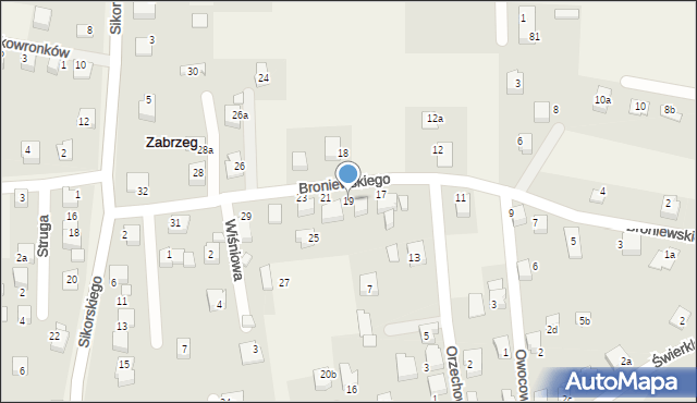 Zabrzeg, Broniewskiego Władysława, 19, mapa Zabrzeg