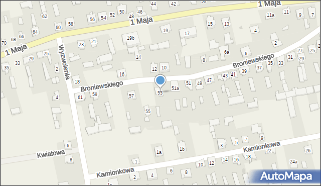 Zielona, Broniewskiego Władysława, 53, mapa Zielona