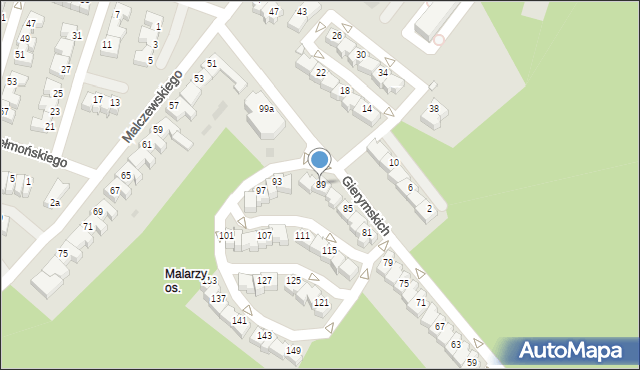 Zielona Góra, Braci Gierymskich, 89, mapa Zielona Góra