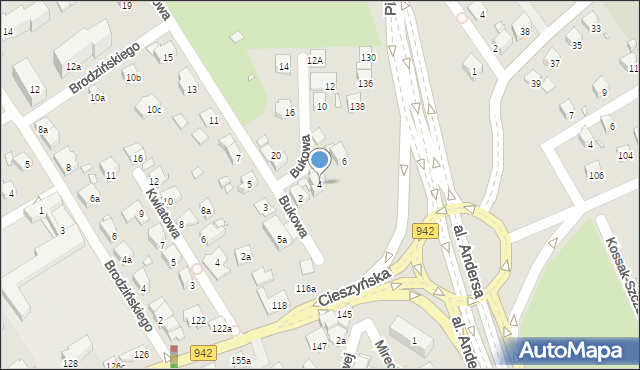 Bielsko-Biała, Bukowa, 4, mapa Bielsko-Białej