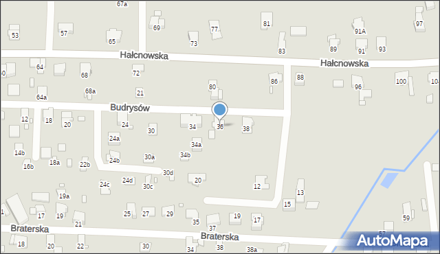 Bielsko-Biała, Budrysów, 36, mapa Bielsko-Białej