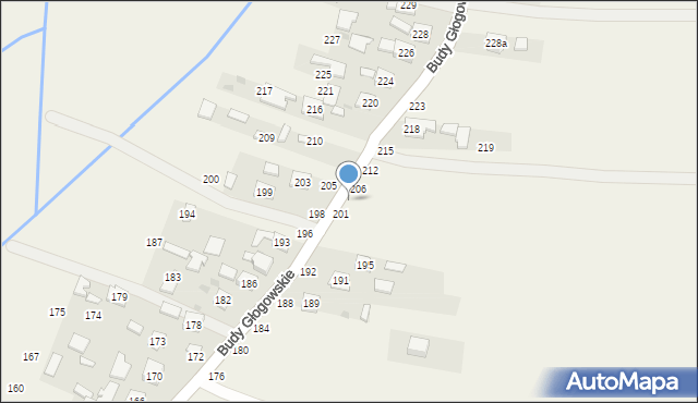 Budy Głogowskie, Budy Głogowskie, 204, mapa Budy Głogowskie