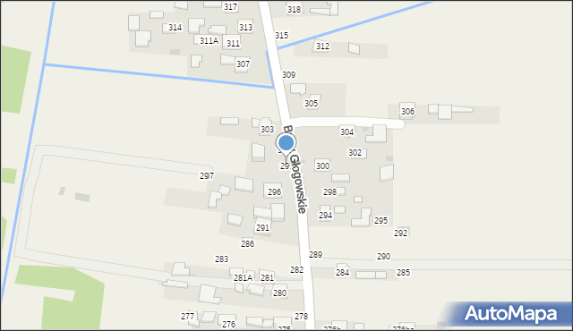 Budy Głogowskie, Budy Głogowskie, 299, mapa Budy Głogowskie