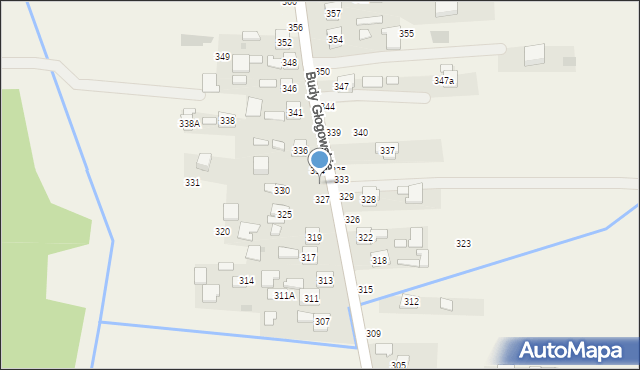 Budy Głogowskie, Budy Głogowskie, 332, mapa Budy Głogowskie