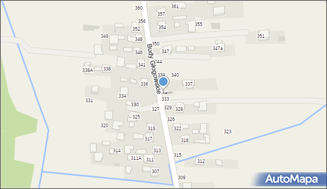 Budy Głogowskie, Budy Głogowskie, 335, mapa Budy Głogowskie