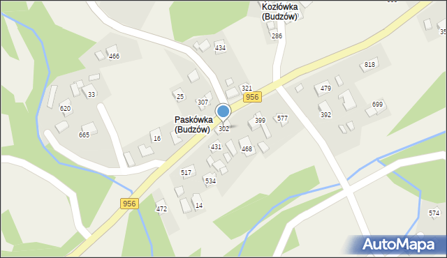 Budzów, Budzów, 302, mapa Budzów