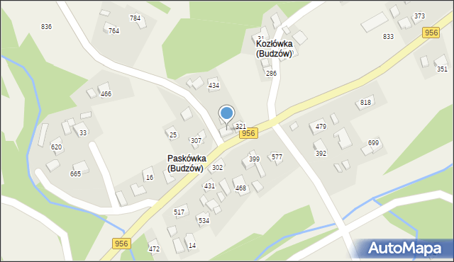 Budzów, Budzów, 322, mapa Budzów