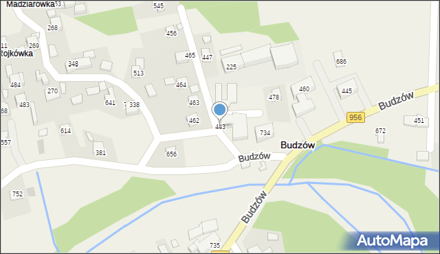 Budzów, Budzów, 443, mapa Budzów