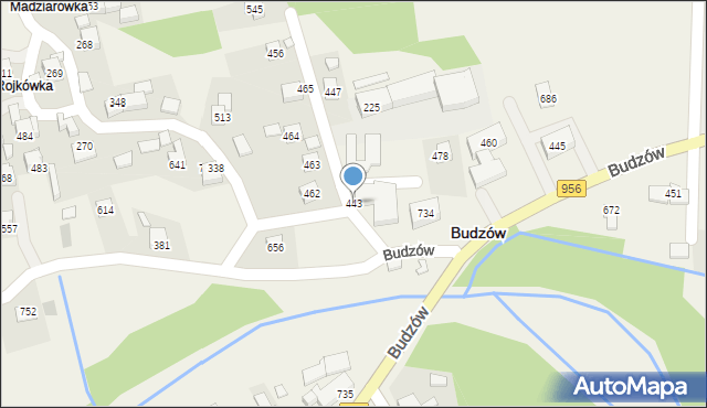 Budzów, Budzów, 443, mapa Budzów