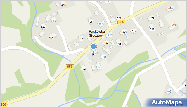 Budzów, Budzów, 517, mapa Budzów