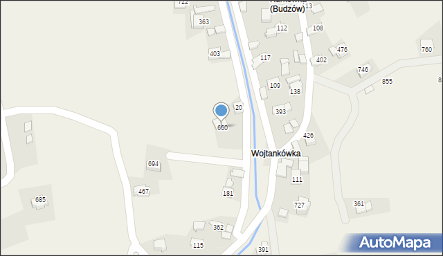 Budzów, Budzów, 660, mapa Budzów