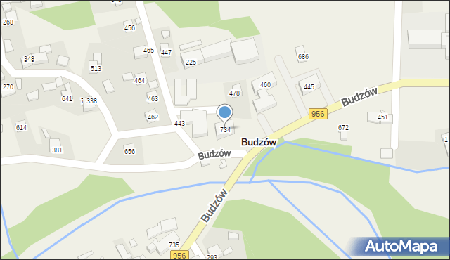 Budzów, Budzów, 734, mapa Budzów