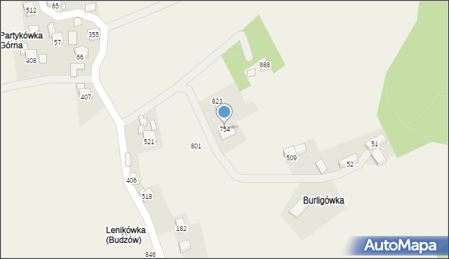 Budzów, Budzów, 754, mapa Budzów