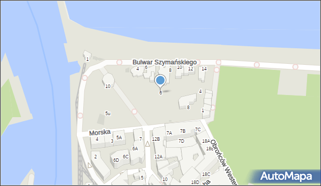Kołobrzeg, Bulwar Szymańskiego Jana, 6, mapa Kołobrzegu