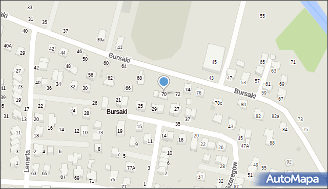 Krosno, Bursaki, 70, mapa Krosna