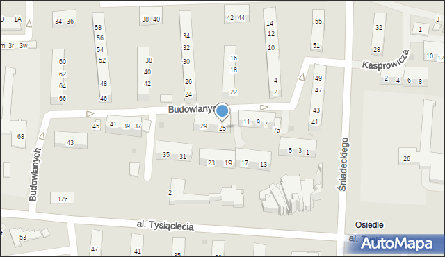 Oświęcim, Budowlanych, 25, mapa Oświęcimia