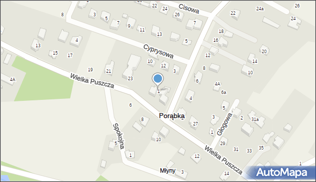 Porąbka, Bukowska, 1, mapa Porąbka