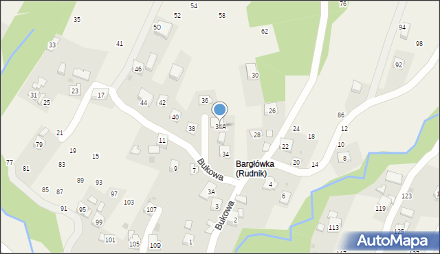 Rudnik, Bukowa, 34A, mapa Rudnik