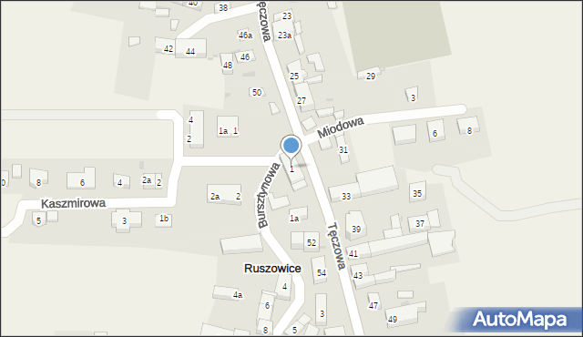 Ruszowice, Bursztynowa, 1, mapa Ruszowice