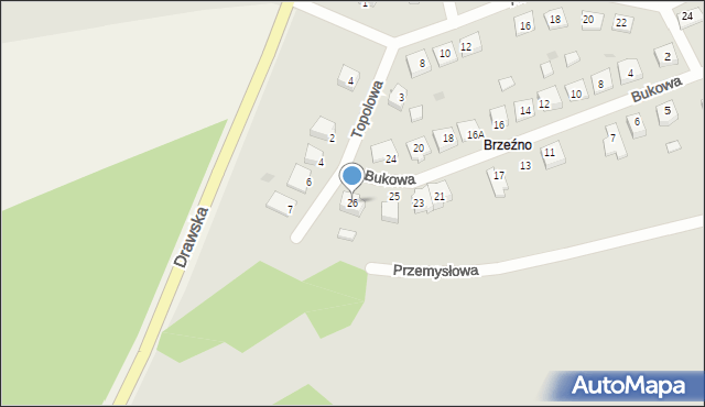 Wieleń, Bukowa, 26, mapa Wieleń