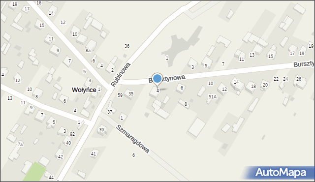 Wołyńce, Bursztynowa, 4, mapa Wołyńce