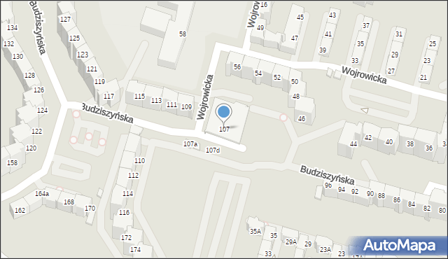 Wrocław, Budziszyńska, 107, mapa Wrocławia