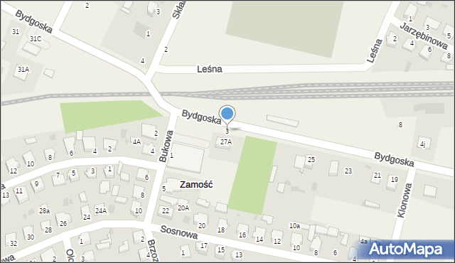 Zamość, Bukowa, 3, mapa Zamościa