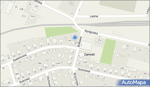 Zamość, Bukowa, 4, mapa Zamościa