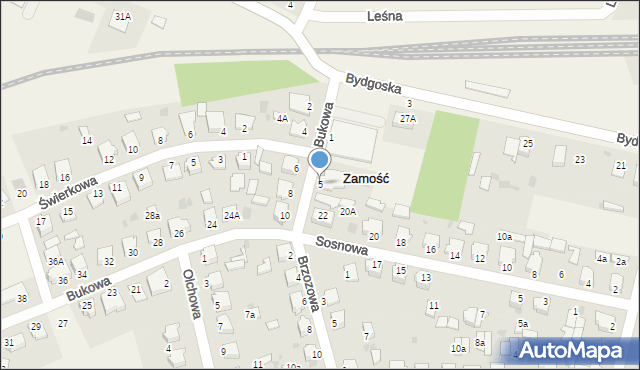 Zamość, Bukowa, 5, mapa Zamościa