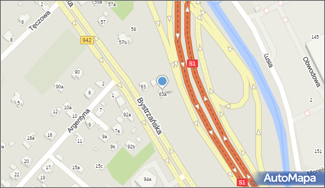 Bielsko-Biała, Bystrzańska, 63a, mapa Bielsko-Białej