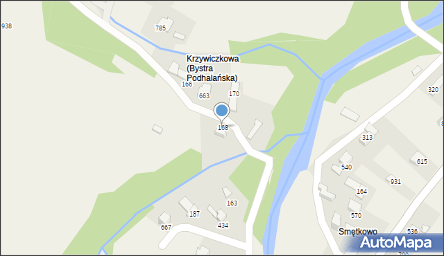 Bystra Podhalańska, Bystra Podhalańska, 168, mapa Bystra Podhalańska