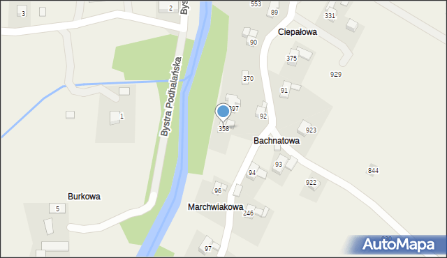 Bystra Podhalańska, Bystra Podhalańska, 358, mapa Bystra Podhalańska