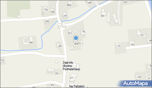 Bystra Podhalańska, Bystra Podhalańska, 619, mapa Bystra Podhalańska
