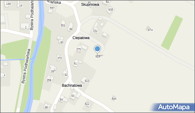 Bystra Podhalańska, Bystra Podhalańska, 929, mapa Bystra Podhalańska