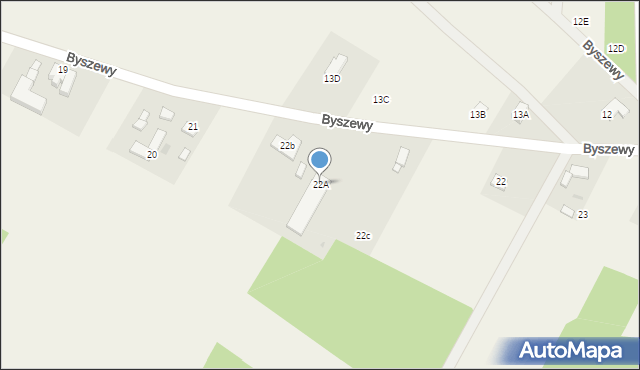 Byszewy, Byszewy, 22A, mapa Byszewy