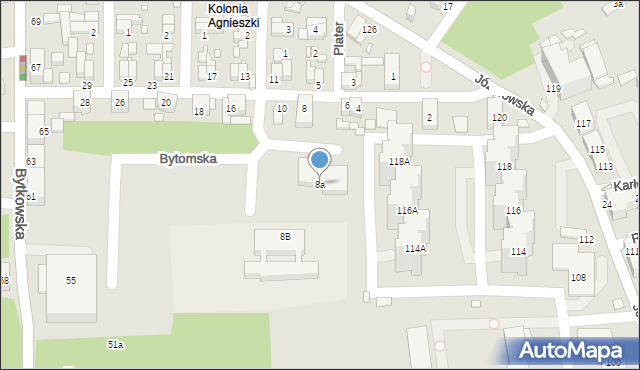 Katowice, Bytomska, 8a, mapa Katowic