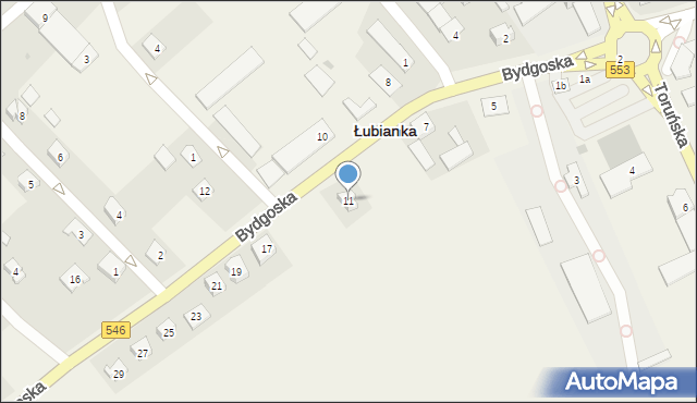 Łubianka, Bydgoska, 11, mapa Łubianka